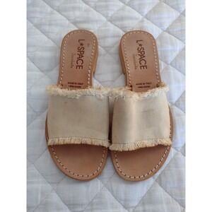 L*Space by Cocobelle Zuma Sz 7.5 38 Cream Canvas Sandal Flat Shoes Nude Beige